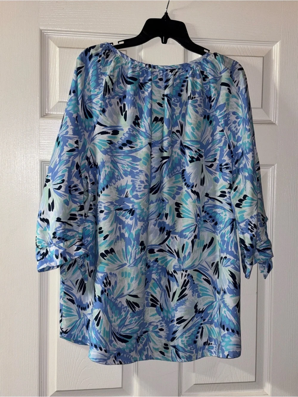 Coral Bay Blue and Aqua Abstract Floral Blouse - Picture 4 of 4